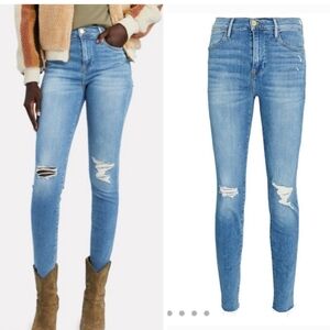 Frame Le High Skinny jeans fanning rips light wash distressed stretch size 29